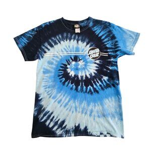 Santa Cruz Skateboards Blue Tie-Dye T-Shirt - Spiral Logo Graphic Tee Sz MED